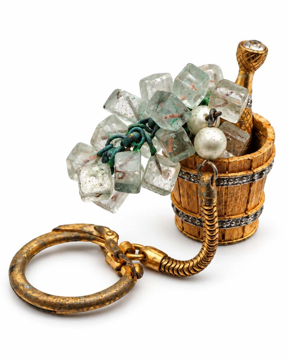 Vintage 1950s 60s Champagne Ice Bucket Keychain Retro Bar Charm